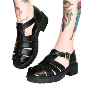 QUPID Chunky Fisherman Sandals Sz 7 Black Caged Lug Sole